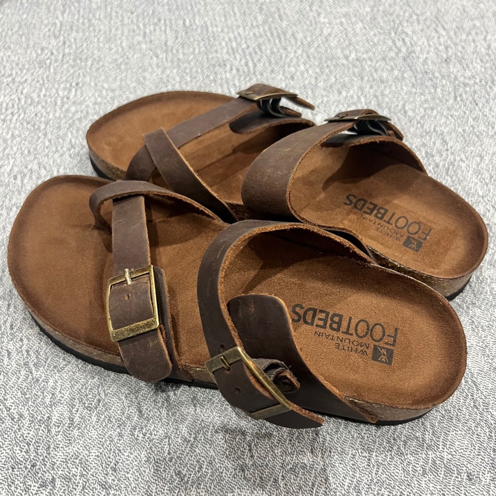 NEW White Mountain Footbeds Gracie Sandals Women Sz 6 Brown Leather Comfort Boho